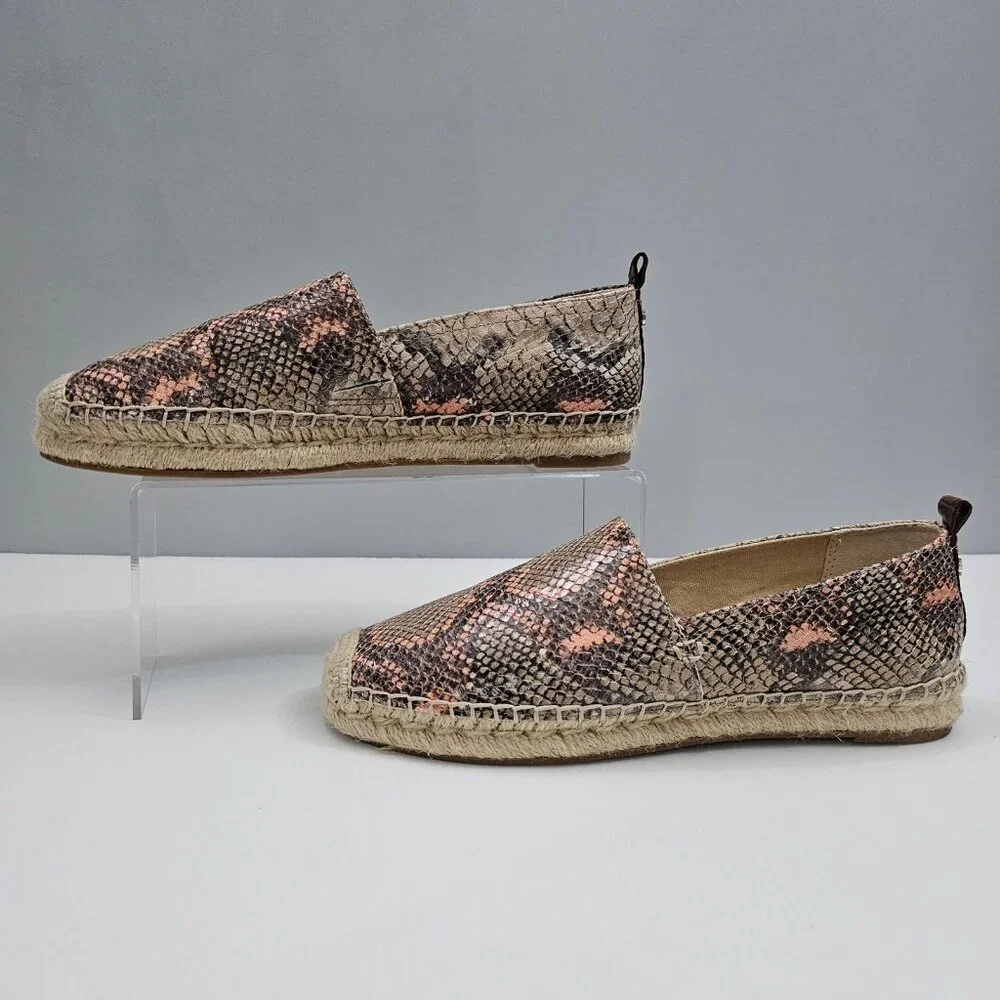 NEW Sam Edelman Khloe Espadrille Flat Womens 8 Peach Snake Print Leather Slip On